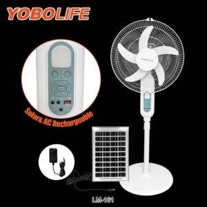YOBOLIFE Ventilateur solaire rechargeable 16pouce MP3/AC/DC